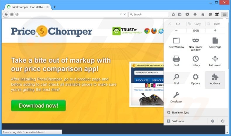 Removendo os anúncios PriceChomper do Mozilla Firefox passo 1