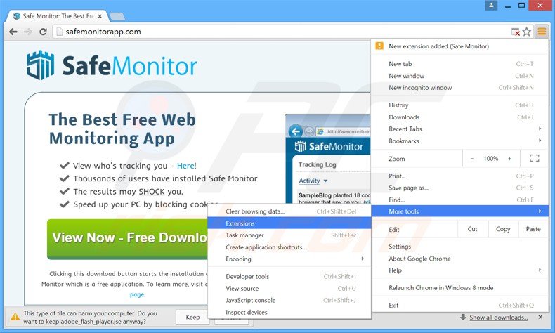 Removendo os anúncios safe monitor do Google Chrome passo 1