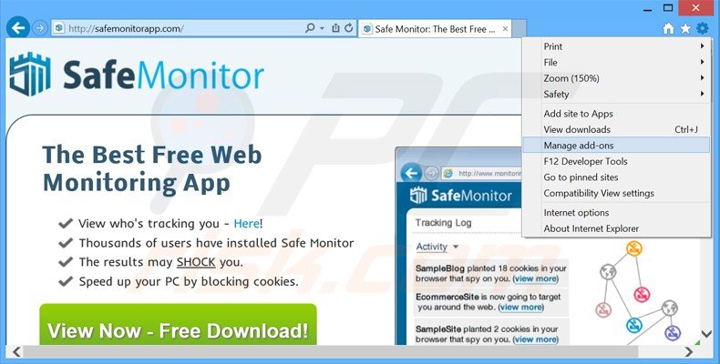 Removendo os anúncios safe monitor do Internet Explorer passo 1