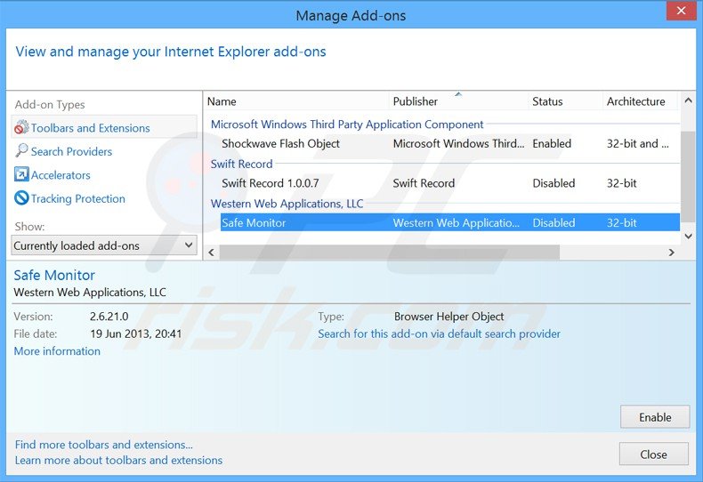 Removendo os anúncios safe monitor do Internet Explorer passo 2