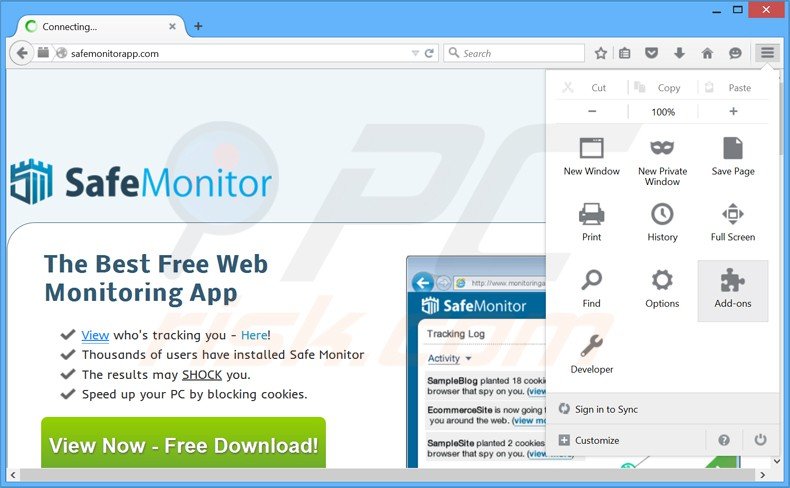 Removendo os anúncios safe monitor do Mozilla Firefox passo 1