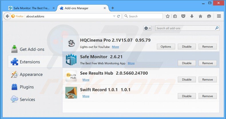 Removendo os anúncios safe monitor do Mozilla Firefox passo 2