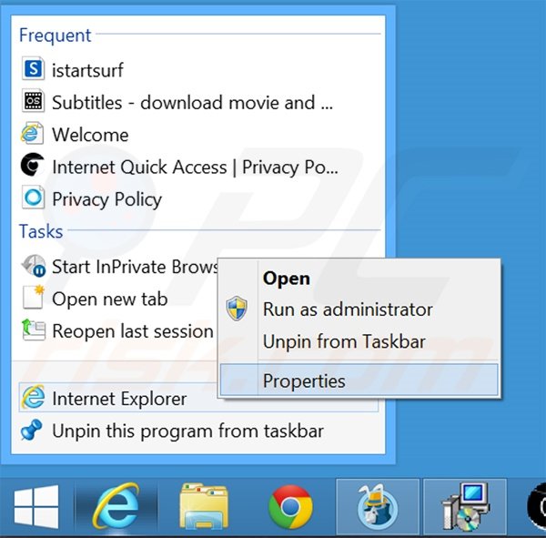 Removendo safebrowsesearch.com do atalho do Internet Explorer passo 1