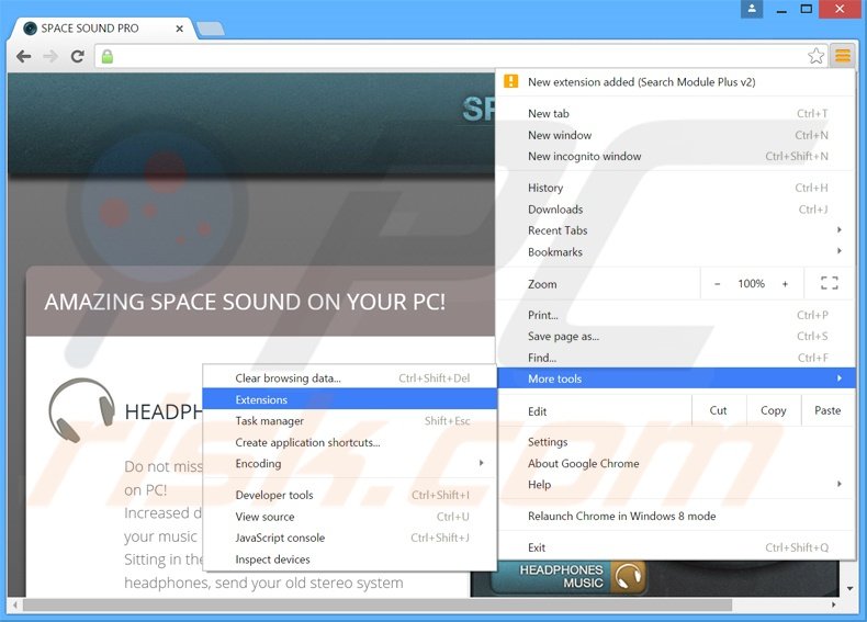 Removendo os anúncios SpaceSoundPro do Google Chrome passo 1