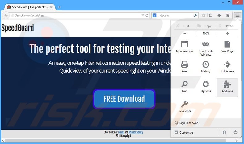 Removendo os anúncios SpeedGuard do Mozilla Firefox passo 1