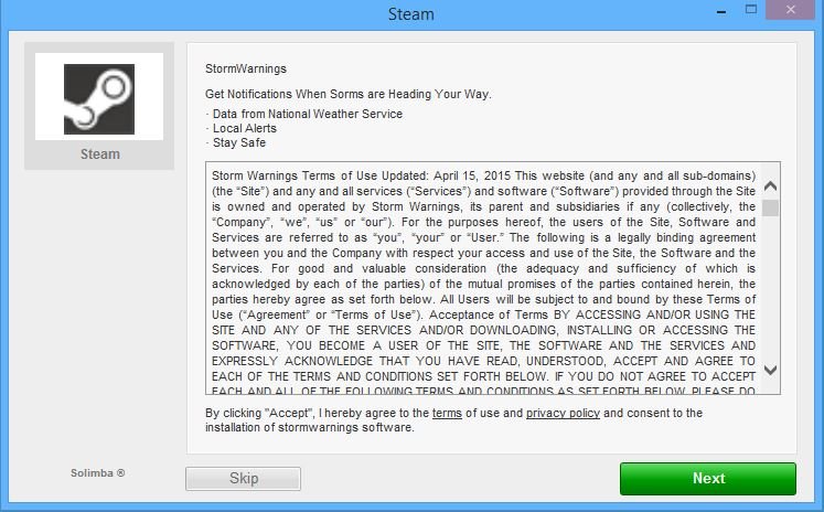 Instalador do adware Storm Warnings