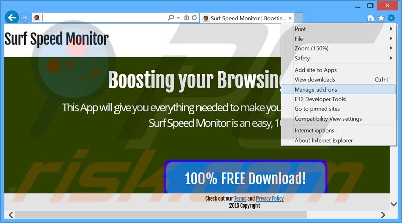 Removendo os anúncios Surf Speed Monitor do Internet Explorer passo 1