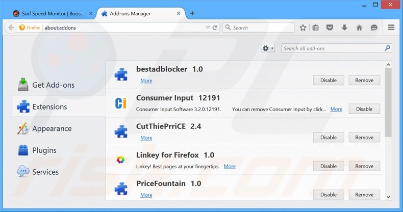  Removendo os anúncios Surf Speed Monitor do Mozilla Firefox passo 2