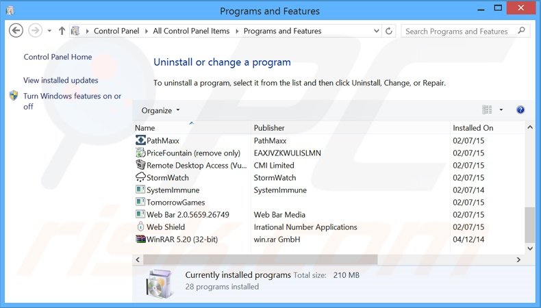 desinstalar o adware Surf Speed Monitor através do Painel de Controlo