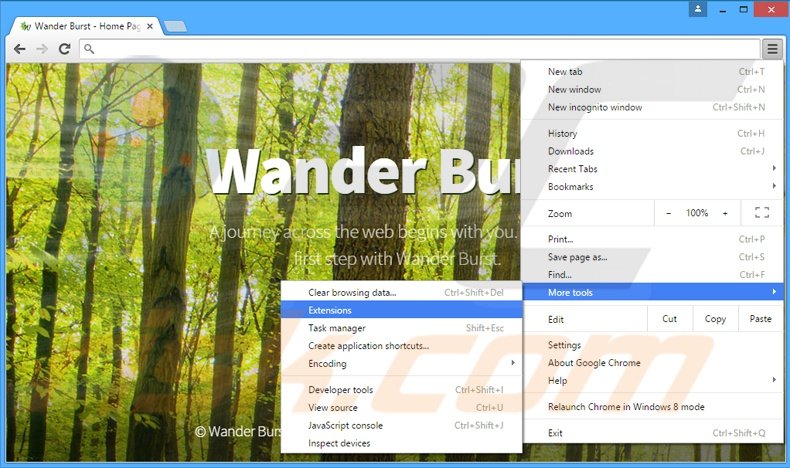 Removendo os anúncios Wander Burst do Google Chrome passo 1