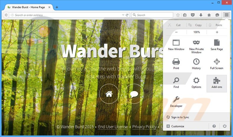 Removendo os anúncios Wander Burst do Mozilla Firefox passo 1