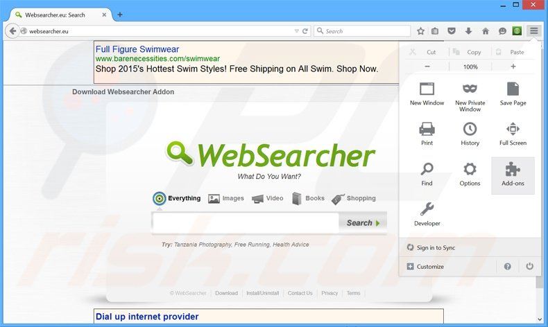 Removendo os anúncios WebSearcher do Mozilla Firefox passo 1