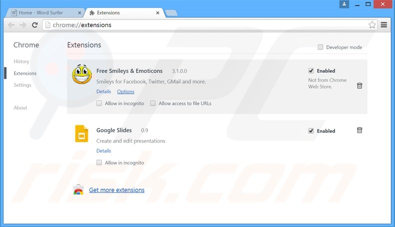 Removendo os anúncios Word Surfer do Google Chrome passo 2