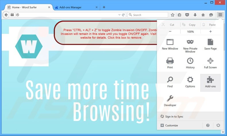 Removendo os anúncios Word Surfer do Mozilla Firefox passo 1