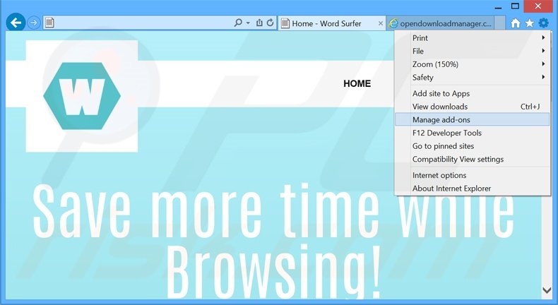 Removendo os anúncios Word Surfer do Internet Explorer passo 1