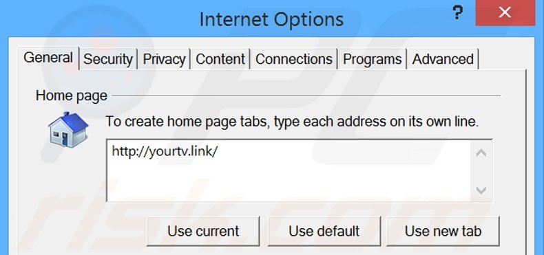 Removendo a página inicial yourtv.link do Internet Explorer