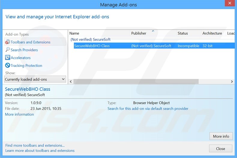 Removendo as extensões relacionadas a zwiiky.com do Internet Explorer