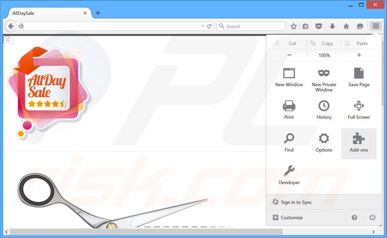 Removendo os anúncios AllDaySale do Mozilla Firefox passo 1