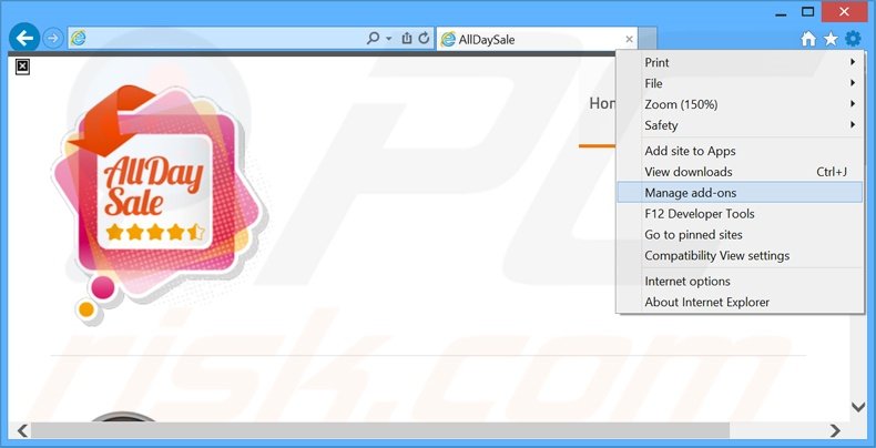 Removendo os anúncios AllDaySale do Internet Explorer passo 1