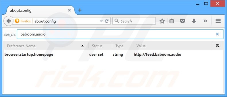 Removendo a página inicial baboom.audio e motor de busca padrão do Mozilla Firefox