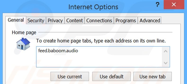 Removendo a página inicial baboom.audio do Internet Explorer