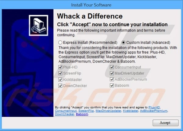 Instalador de software fraudulento a distribuir o sequestrador de navegador baboom.audio