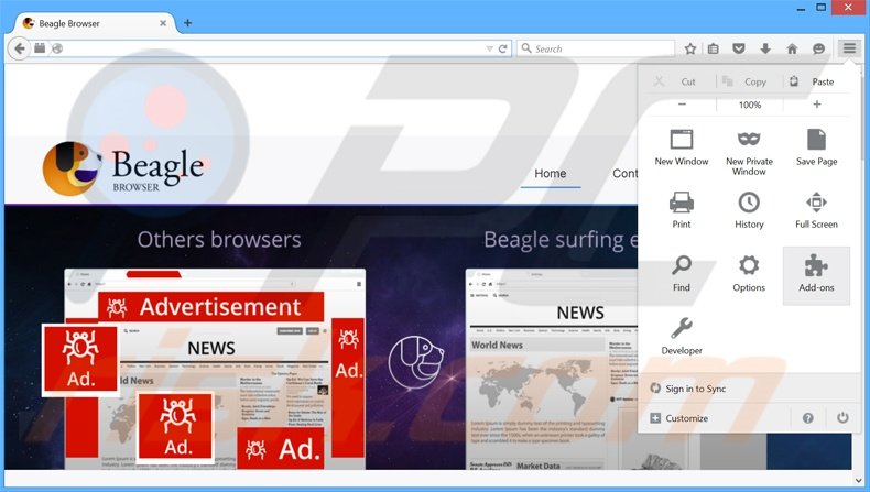 Removendo os anúncios BeagleBrowser do Mozilla Firefox passo 1