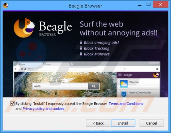 Configuração da instalação fraudulenta 'BeagleBrowser” do navegador de Internet