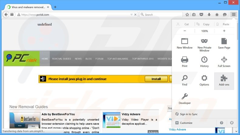 Removendo os anúncios BitSaver do Mozilla Firefox passo 1
