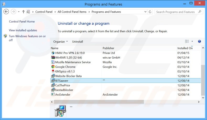 desinstalar o adware BitSaver via Painel de Controlo