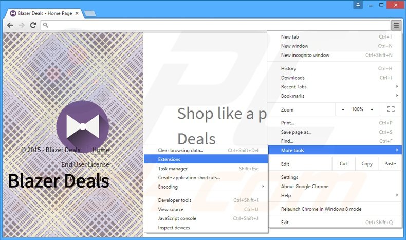 Removendo os anúncios Blazer Deals do Google Chrome passo 1