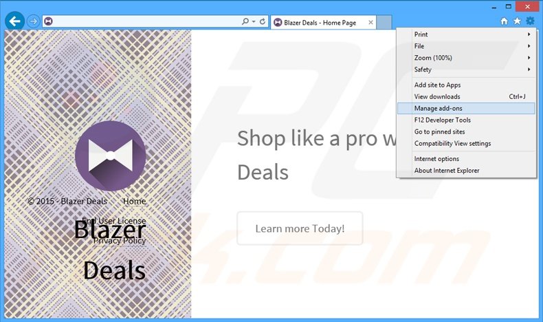 Removendo os anúncios Blazer Deals do Internet Explorer passo 1