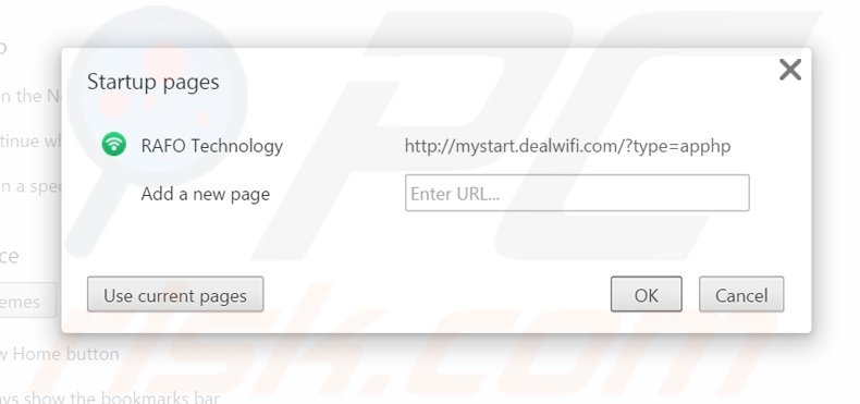 Removendo mystart.dealwifi.com da página inicial do Google Chrome