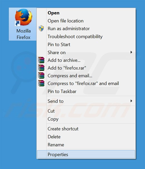 Removendo mystart.dealwifi.com do atalho do Mozilla Firefox passo 1