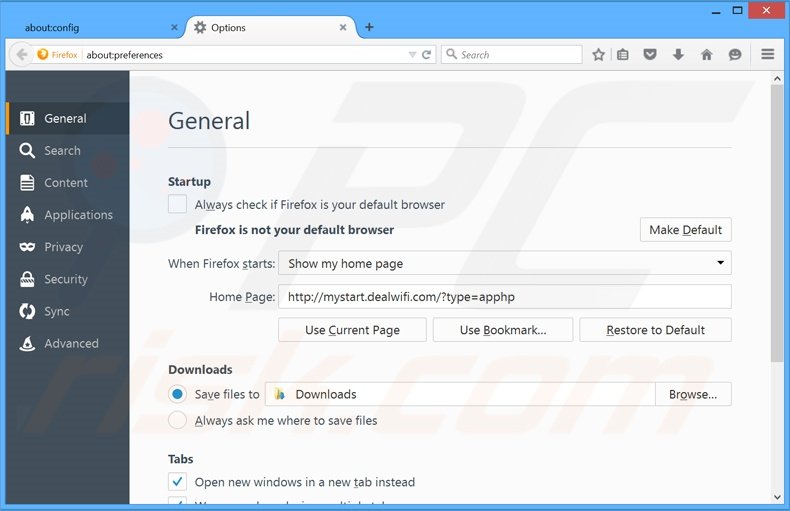 Removendo mystart.dealwifi.com da página inicial do Mozilla Firefox