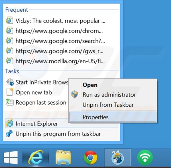 Removendo mystart.dealwifi.com do atalho do Internet Explorer passo 1