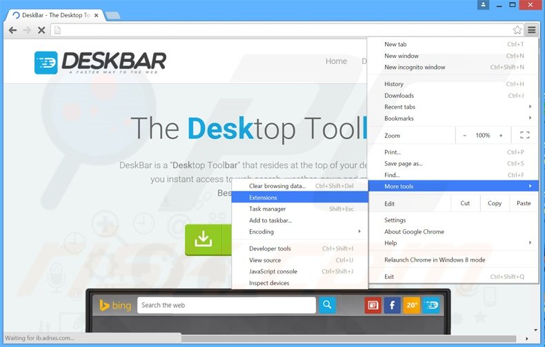 Removendo os anúncios DeskBar do Google Chrome passo 1