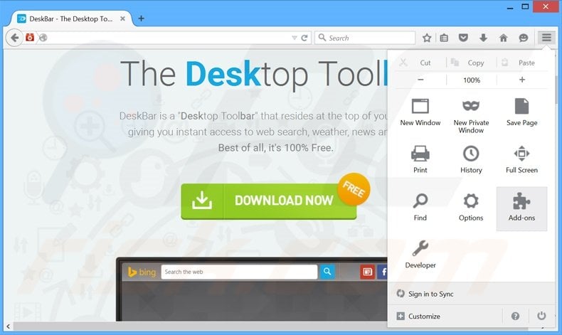 Removendo os anúncios DeskBar do Mozilla Firefox passo 1