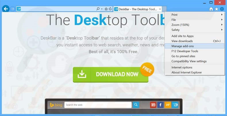 Removendo os anúncios DeskBar do Internet Explorer passo 1
