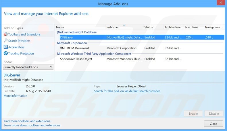Removendo os anúncios DigiSaver do Internet Explorer passo 2