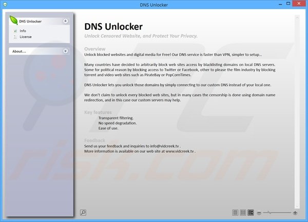 Screenshot da aplicação do adware fraudulento DNS Keeper