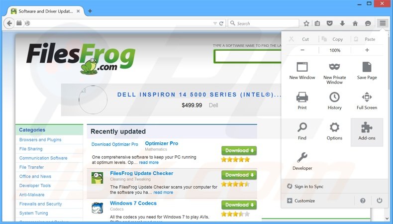 Removendo os anúncios FilesFrog do Mozilla Firefox passo 1