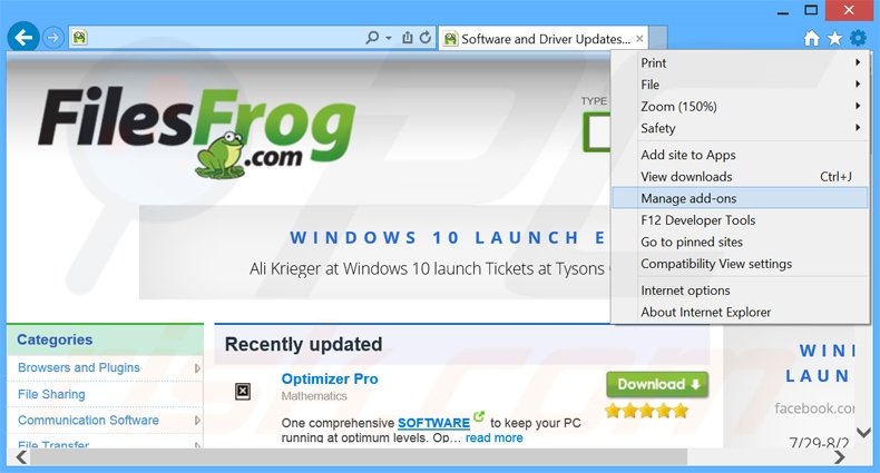 Removendo os anúncios FilesFrog do Internet Explorer passo 1
