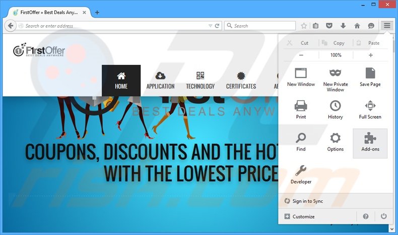 Remover os anúncios FirstOffer do Mozilla Firefox passo 1