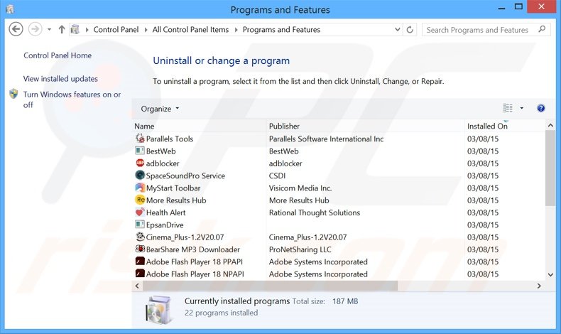 Desinstalar o adware FirstOffer via Painel de Controlo