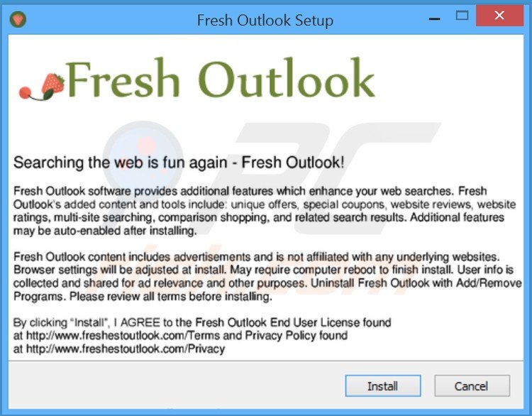 configuração do instalador do adware fresh outlook
