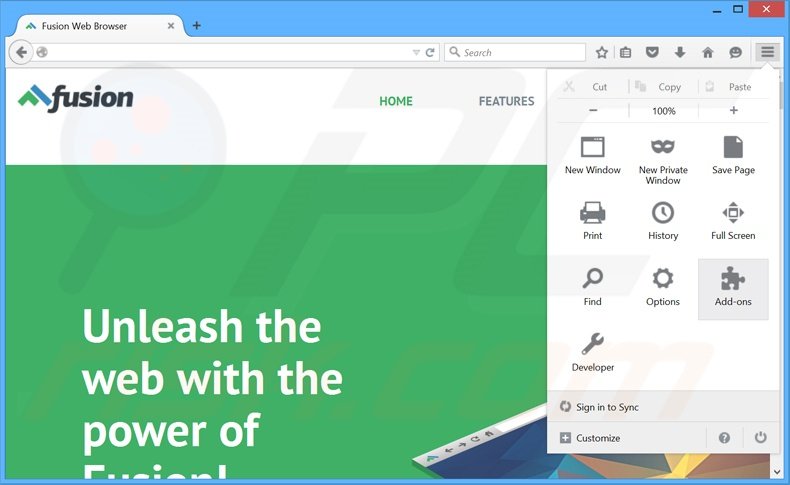Removendo os anúncios Fusion Browser do Mozilla Firefox passo 1