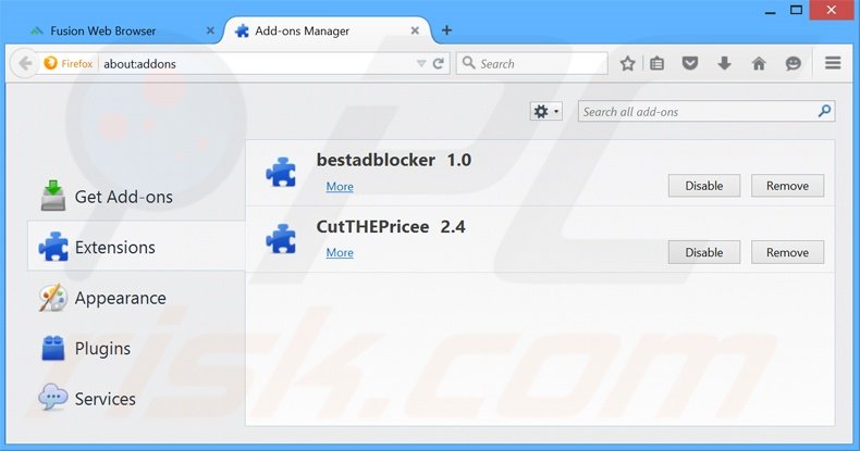 Removendo os anúncios Fusion Browser do Mozilla Firefox passo 2