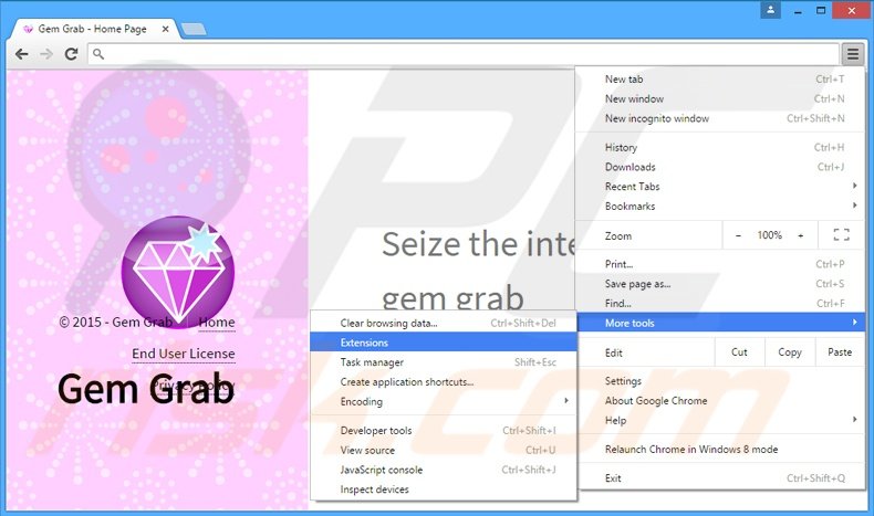 Removendo os anúncios Gem Grab de Google Chrome passo 1