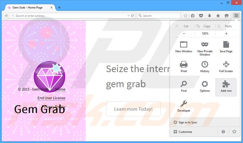 Removendo os anúncios Gem Grab do Mozilla Firefox passo 1